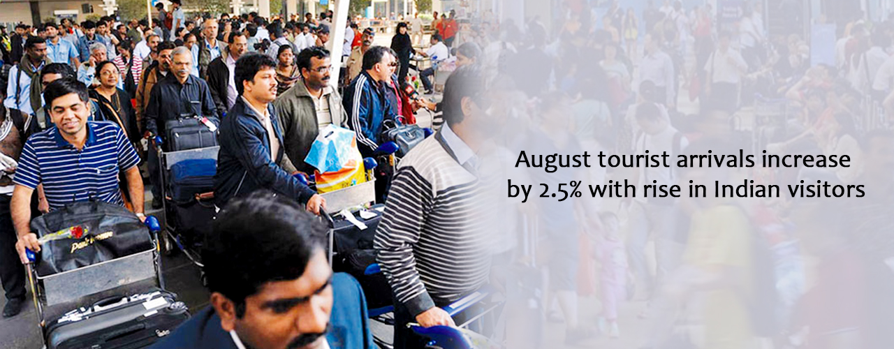 August tourist arrivals increase by 2.5% with rise in Indian visitors