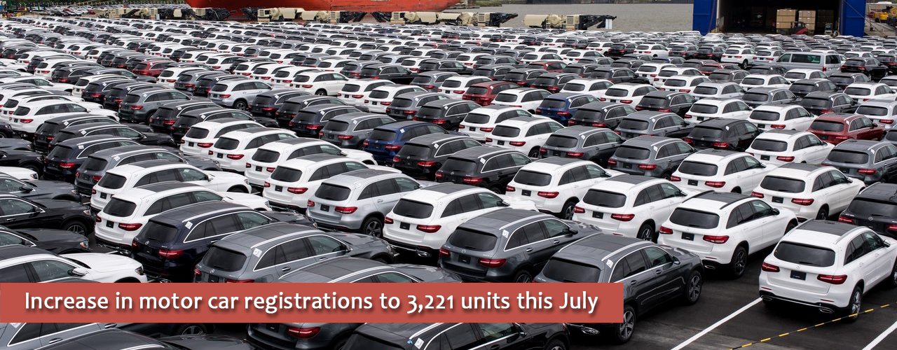 Increase in motor car registrations to 3,221 units this July